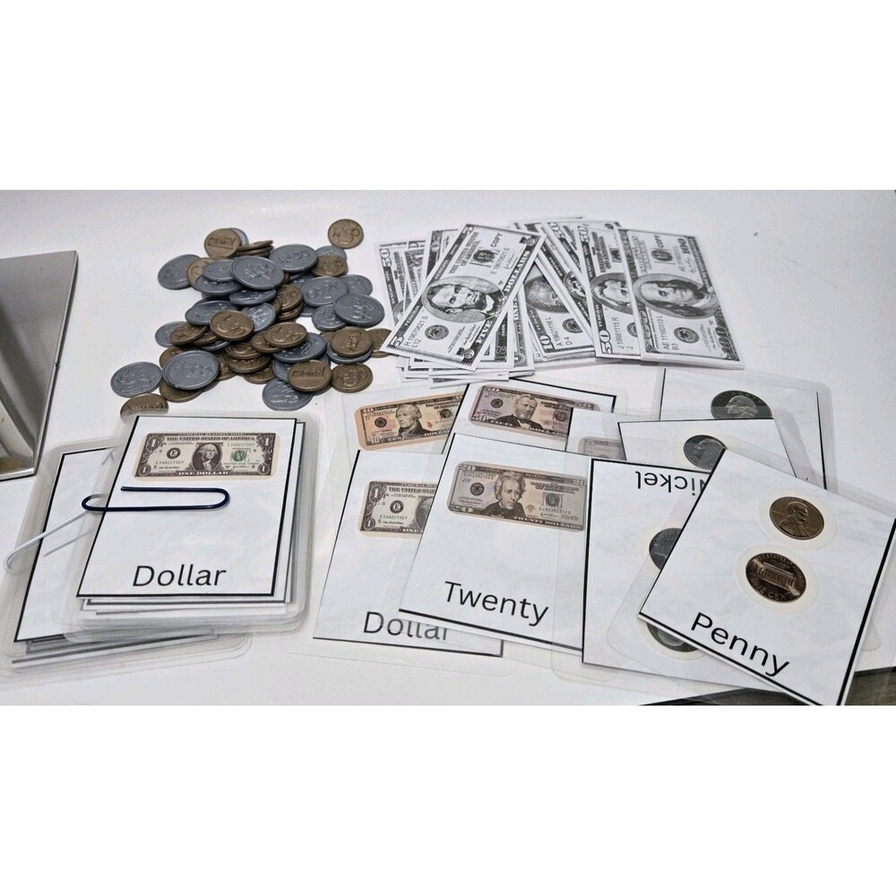 3 Sets Homemade Money Flashcards, Play Coins & Bills Learn Currency Teaching Lot